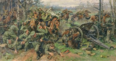 Die russische Kavallerie greift die deutsche Artillerie im Jahr 1915 an von Nikolay Yakovlevich Borisov